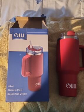 40 oz Red Stainless Steel Travel Mug with Handle